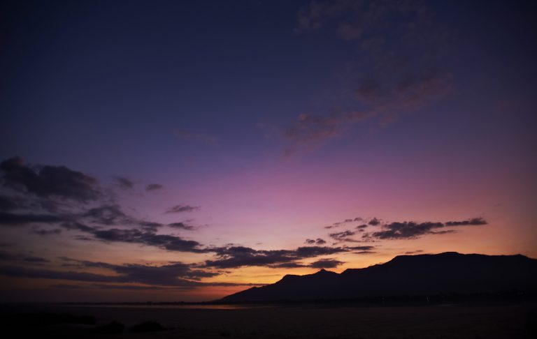 Purple twilight over the Mekong landscape.